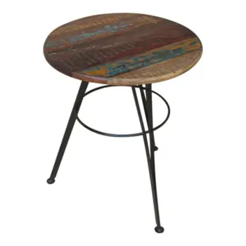 Rundt cafébord med bordplade lavet af genbrugstræ