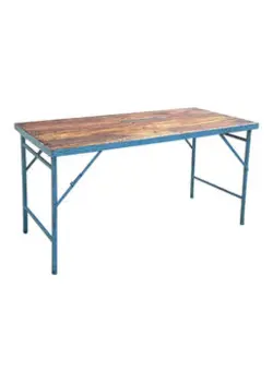 Originalt spisebord med blå jernramme