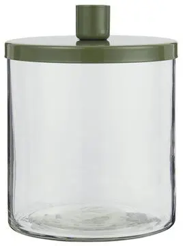 Glas m/holder til bedelys med Støvgrønt metallåg