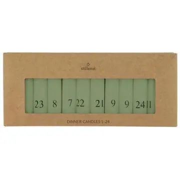 Kalenderlys 1-24 Bedelys støvgrøn med sorte tal