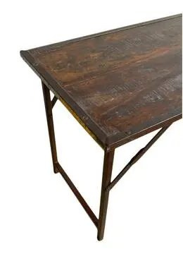 Originalt Træbord med Foldbare ben i jern