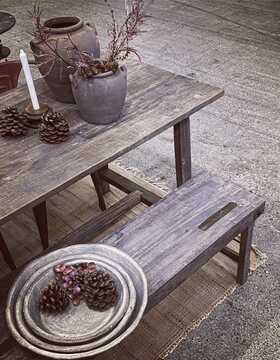 Spisebord af genbrugt træ silver grey finish
